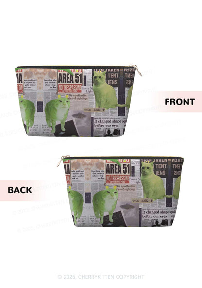Green Alien Kitten Y2K Leather Makeup Bag Cherrykitten
