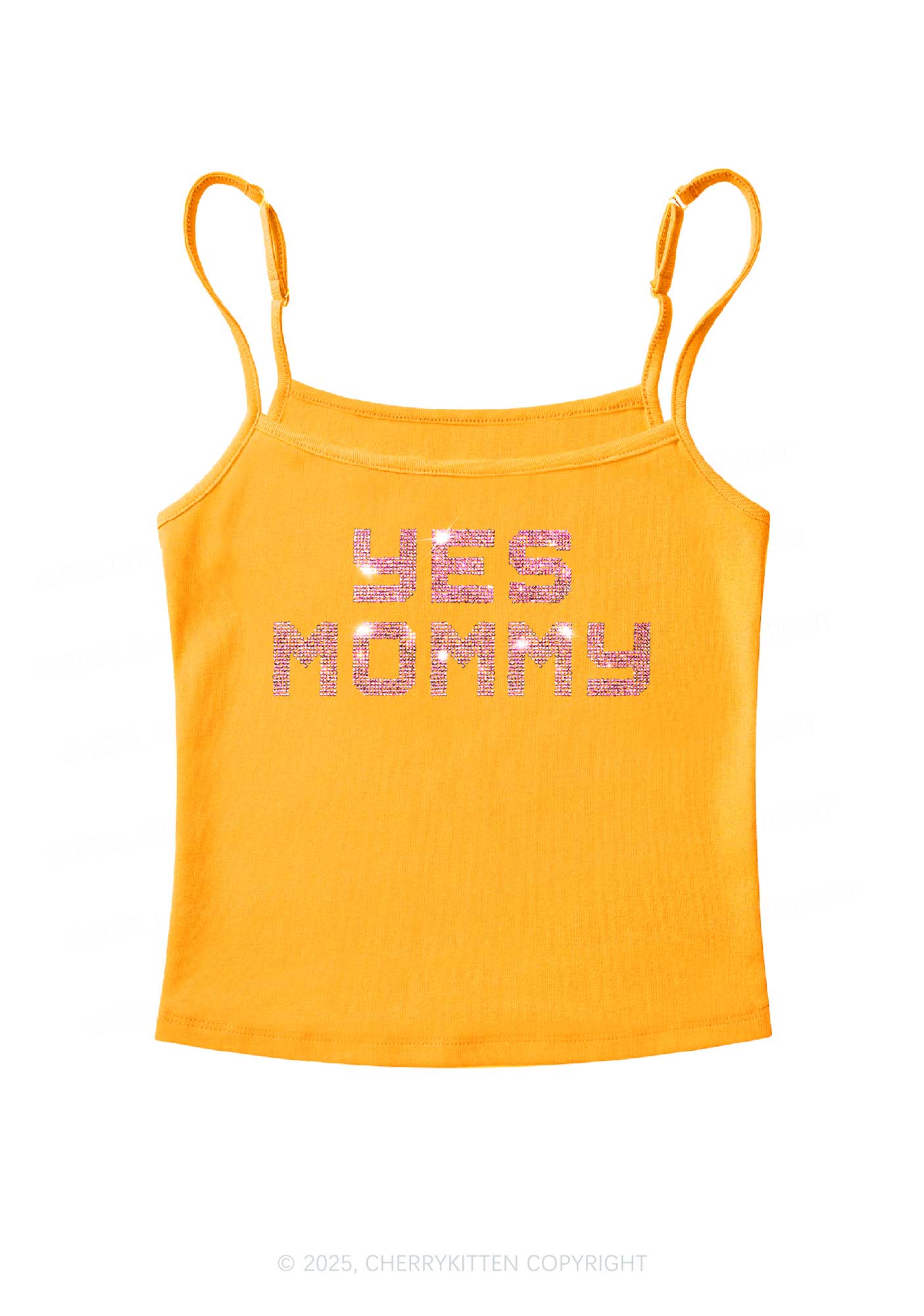 Rhinestone Yes Mommy Y2K Spaghetti Strap Cami Cherrykitten