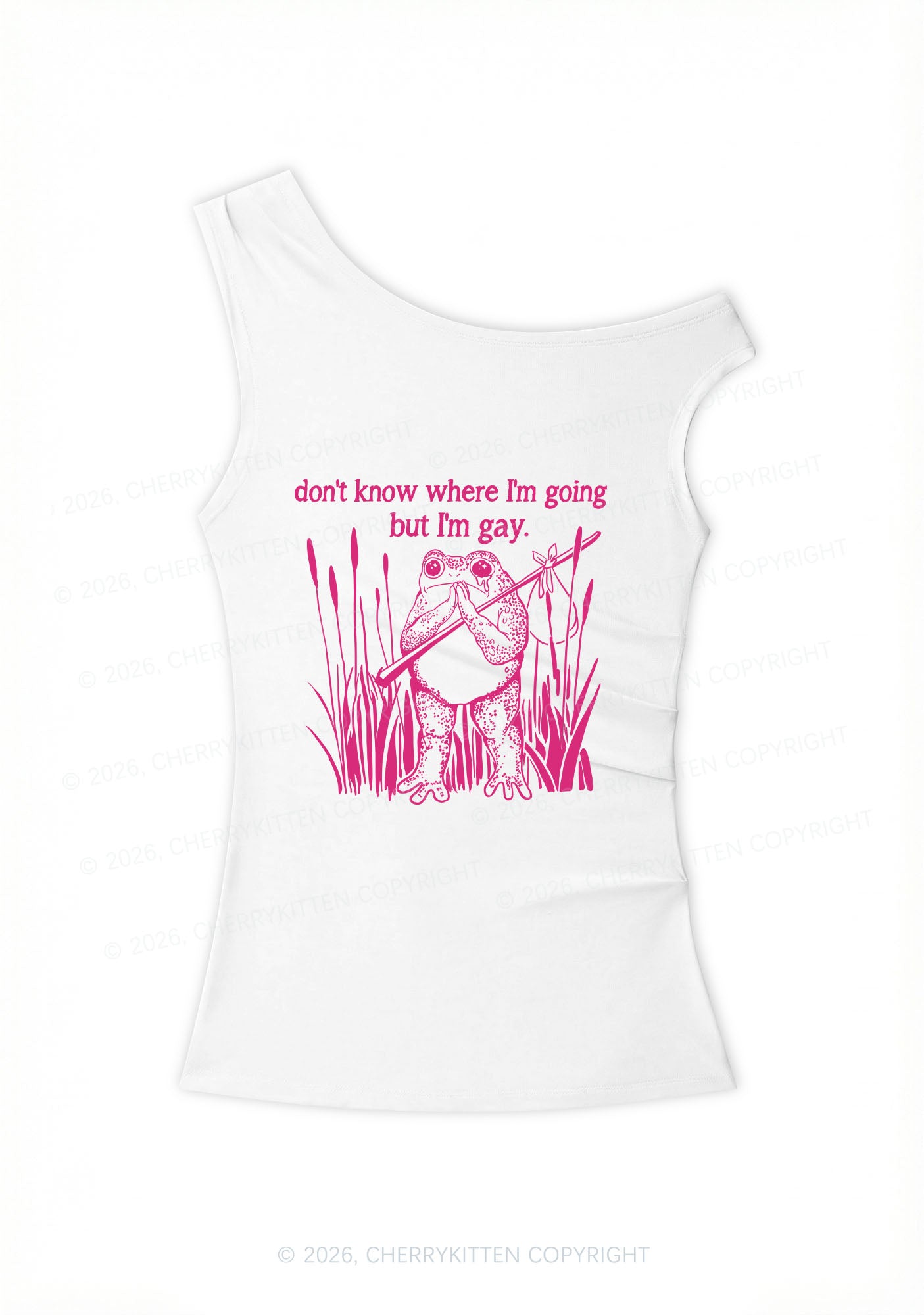 But I Am Gay Frog Y2K Off Shoulder Tank Top Cherrykitten