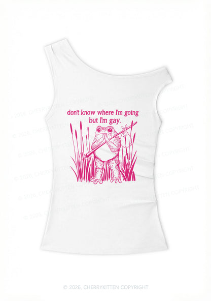 But I Am Gay Frog Y2K Off Shoulder Tank Top Cherrykitten