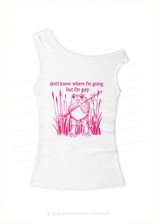 But I Am Gay Frog Y2K Off Shoulder Tank Top Cherrykitten