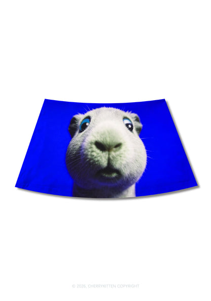 Guinea Pig On Blue Y2K Print Mini Skirt Cherrykitten