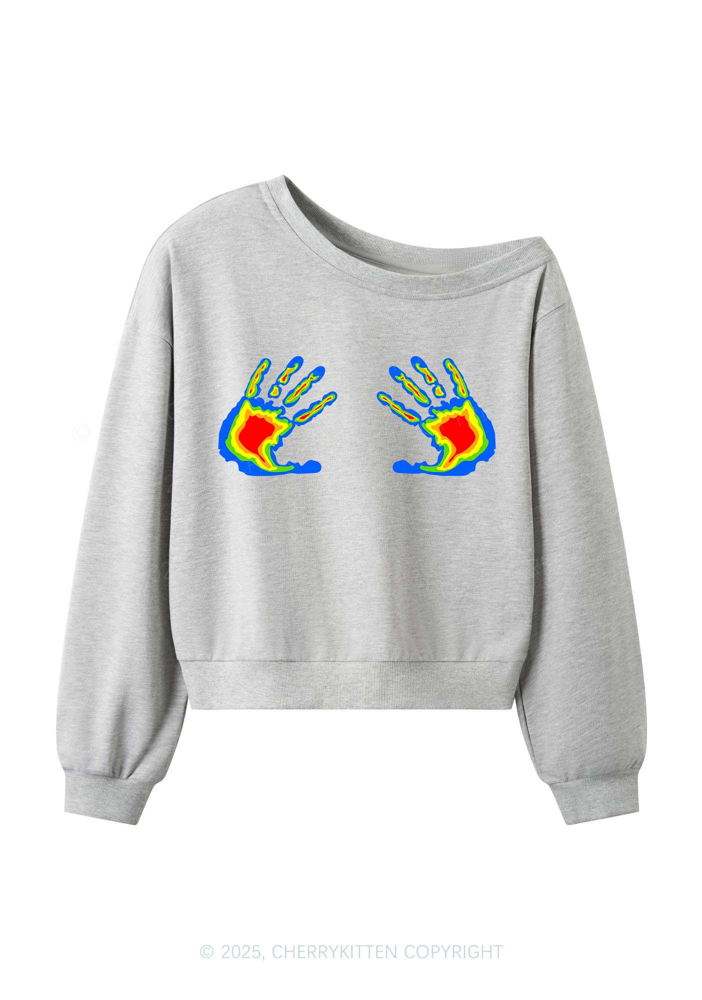 Thermal Hands Y2K Off Shoulder Sweatshirts Cherrykitten