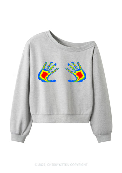 Thermal Hands Y2K Off Shoulder Sweatshirts Cherrykitten