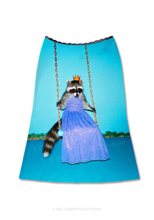 Princess Raccoon Y2K Print Midi Skirt Cherrykitten