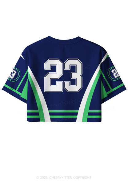Custom Text Navy Lime Y2K Crop Sport Jersey Shirts Cherrykitten