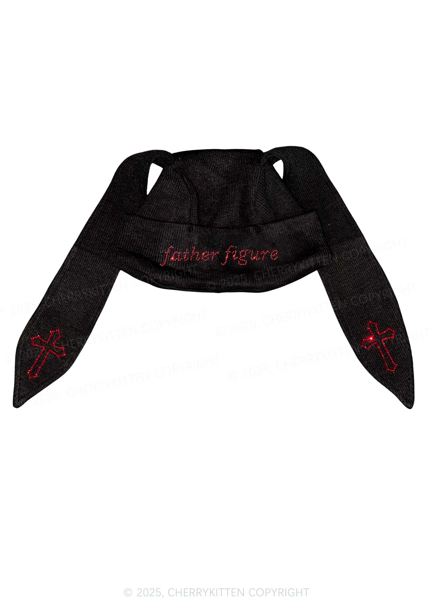 Rhinestone Father Figure Y2K Bunny Ear Knitted Hat Cherrykitten