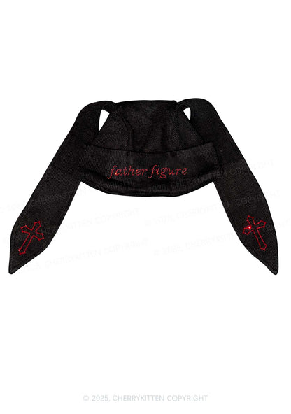 Rhinestone Father Figure Y2K Bunny Ear Knitted Hat Cherrykitten