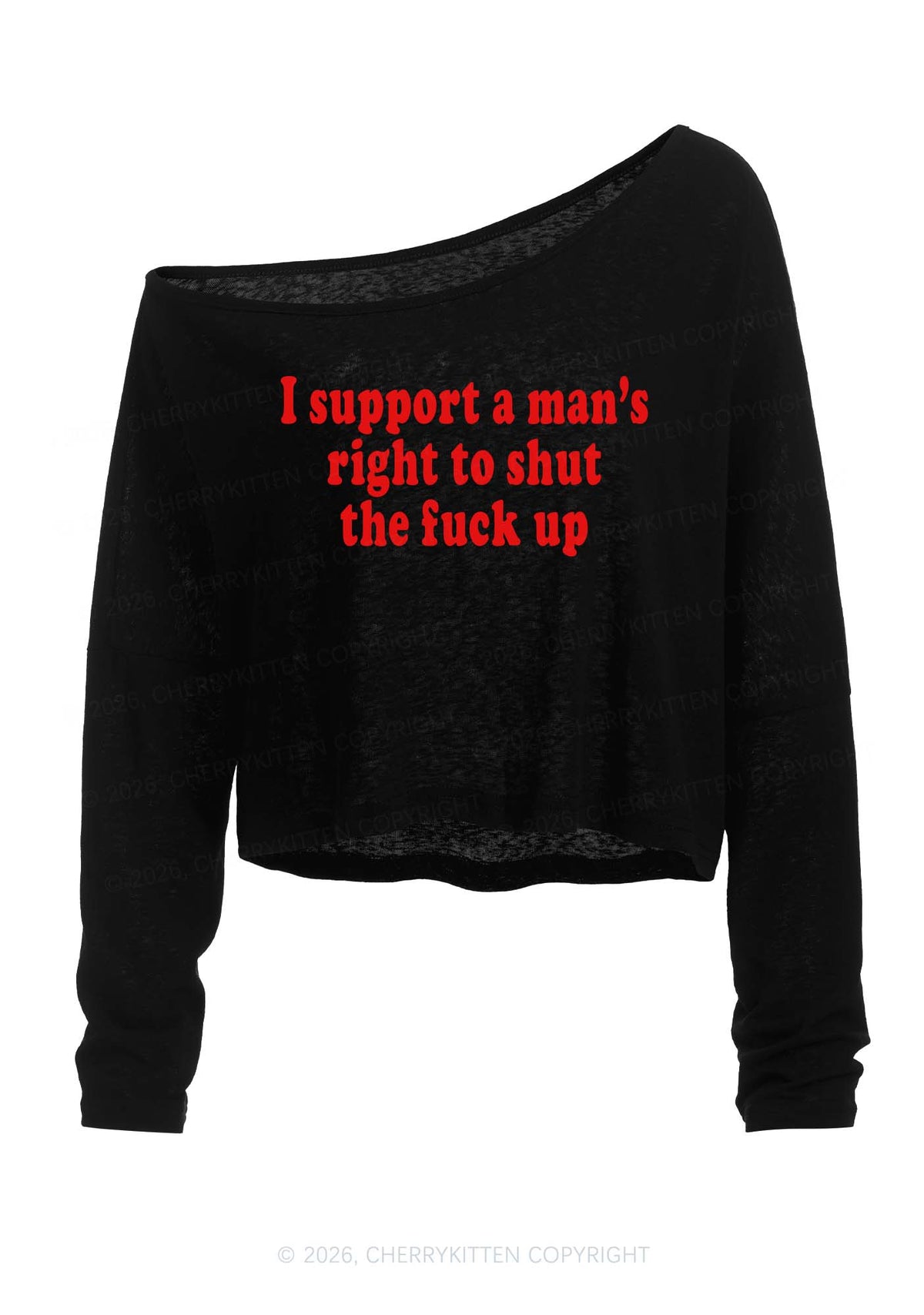I Support A Mans Right Y2K Off Shoulder Long Sleeve Crop Top Cherrykitten