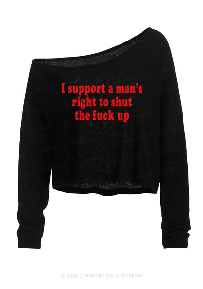 I Support A Mans Right Y2K Off Shoulder Long Sleeve Crop Top Cherrykitten