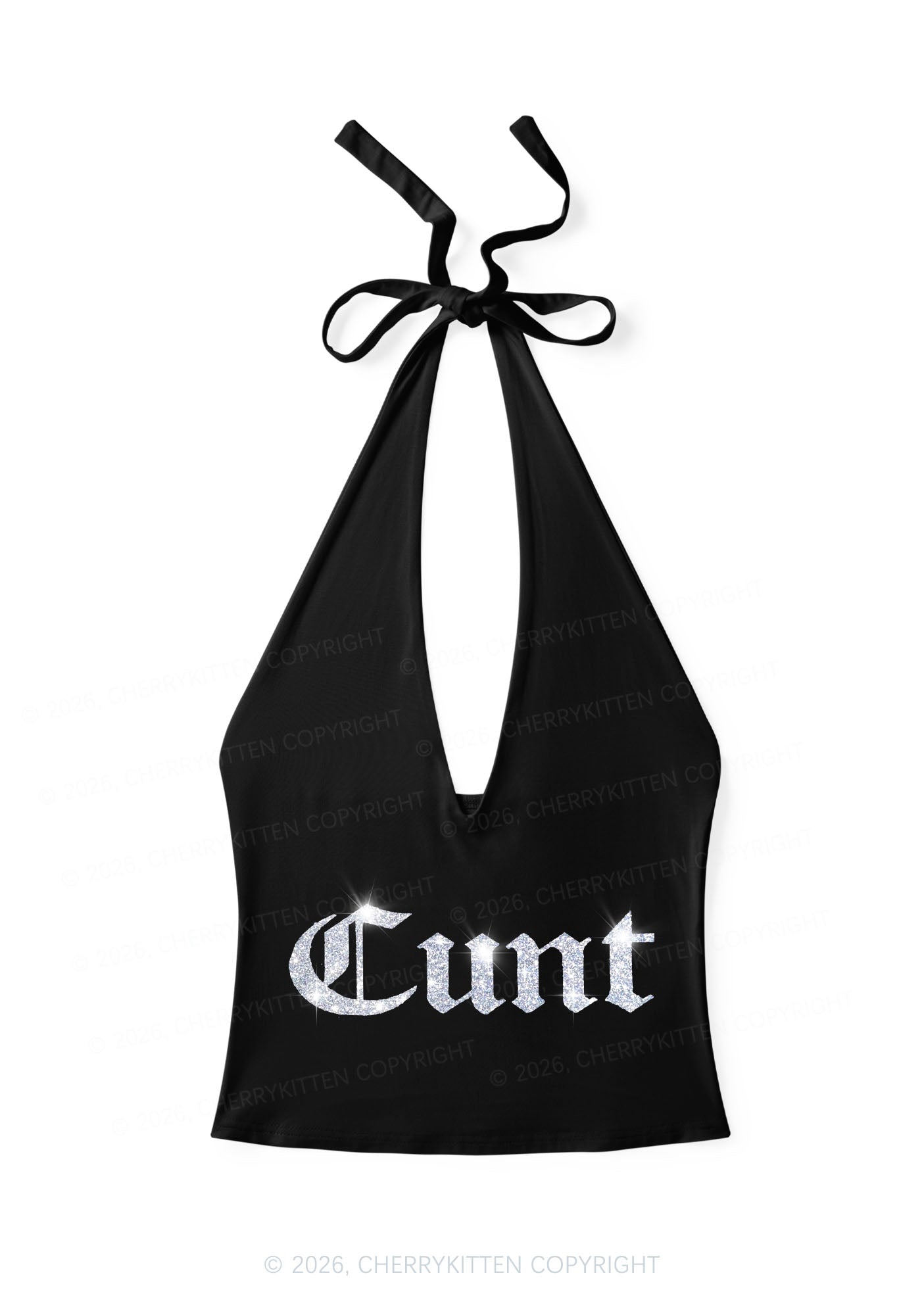 Glitter Cxxt Y2K Halter Deep V Neck Cami Cherrykitten