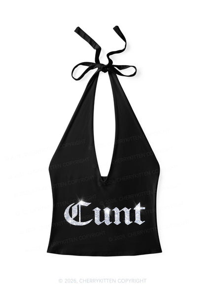 Glitter Cxxt Y2K Halter Deep V Neck Cami Cherrykitten