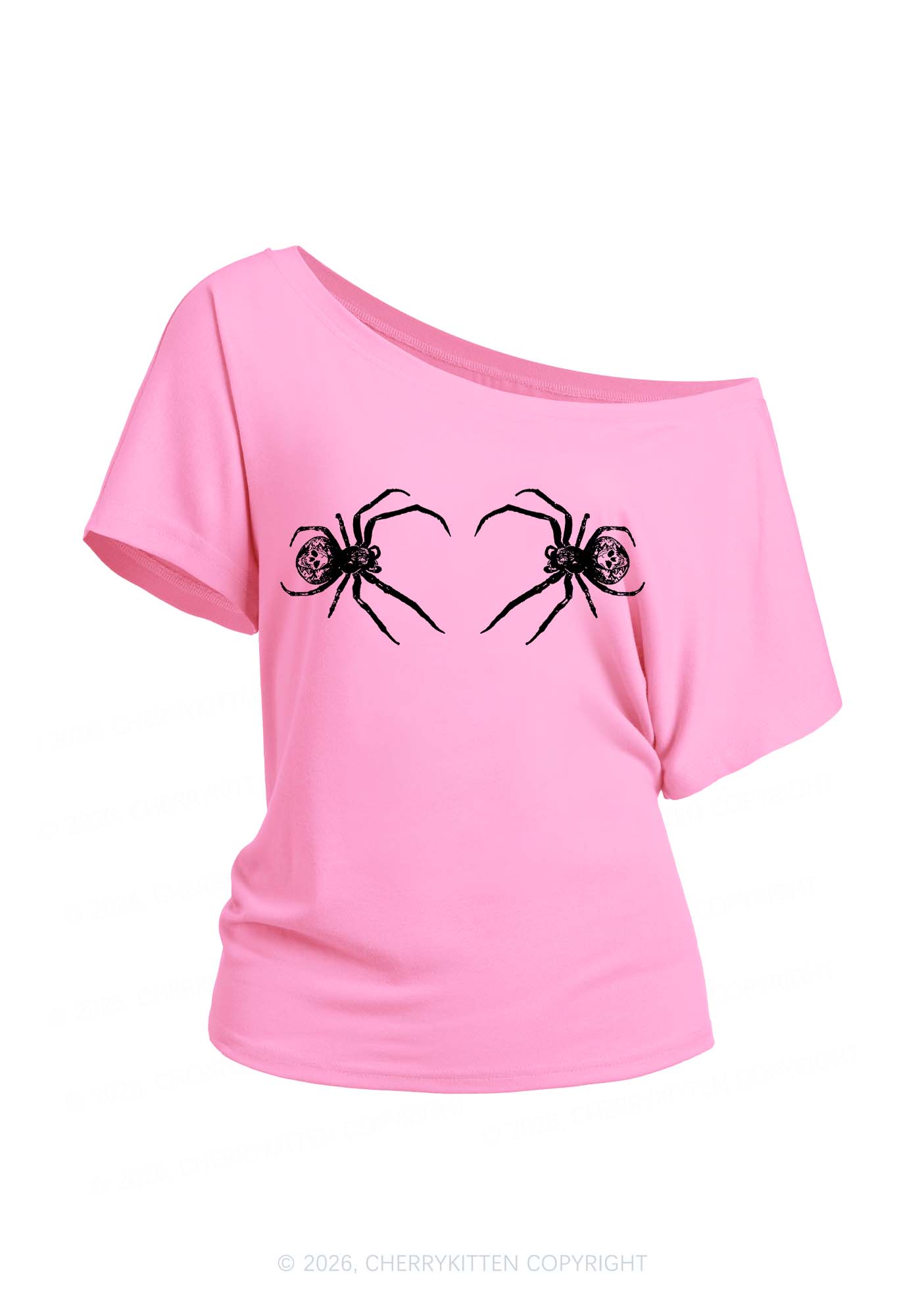Skull Spider Y2K Off Shoulder Tee Cherrykitten