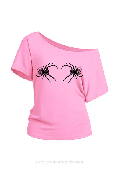 Skull Spider Y2K Off Shoulder Tee Cherrykitten
