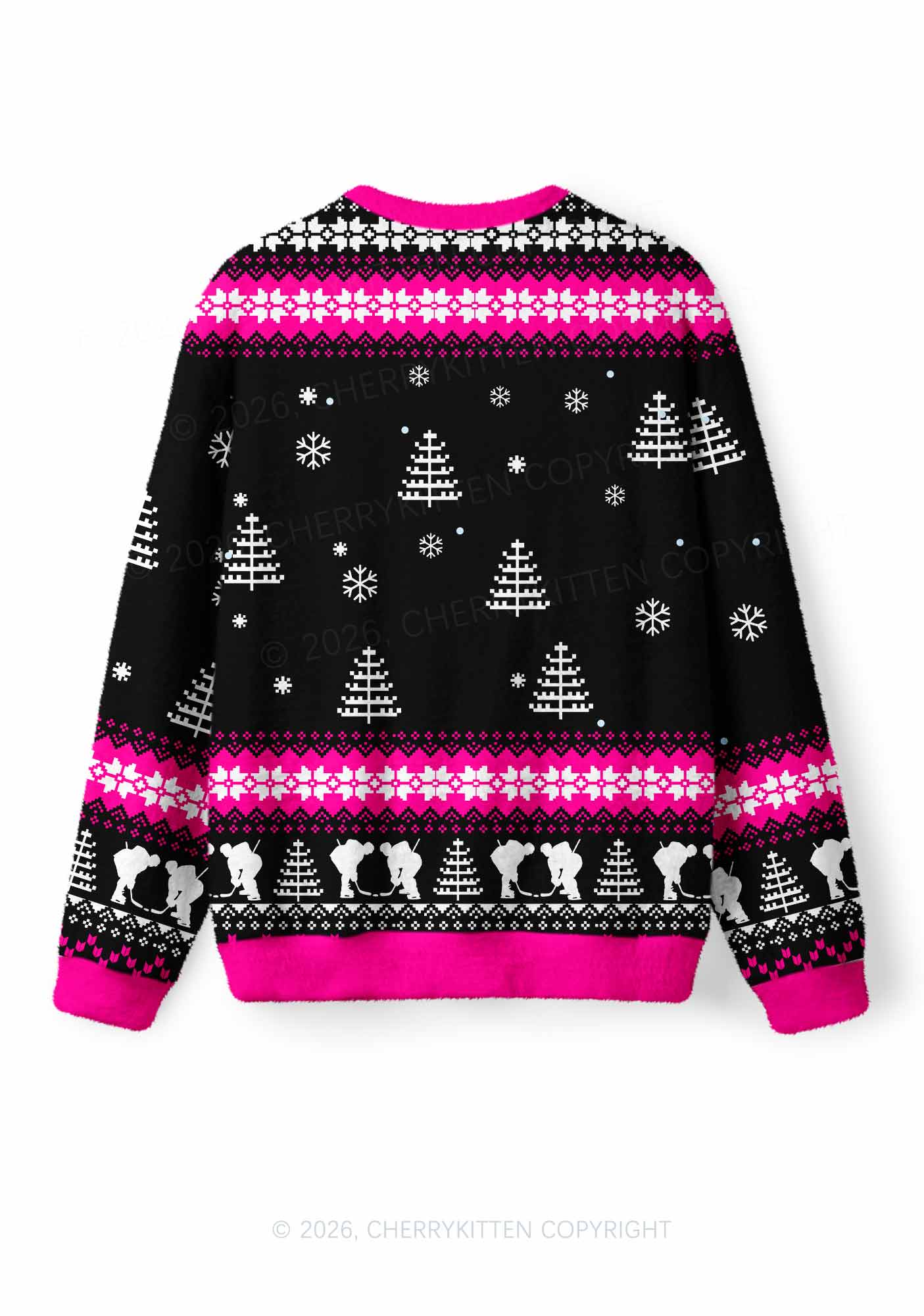 Pink Hockey Gingerbread Man Y2K Knit Sweatshirt Cherrykitten