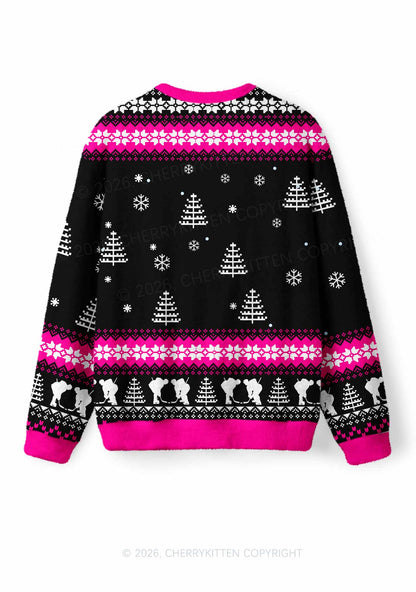 Pink Hockey Gingerbread Man Y2K Knit Sweatshirt Cherrykitten