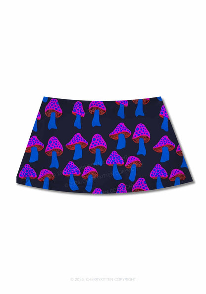 Blue Mushroom Y2K Print Mini Skirt Cherrykitten