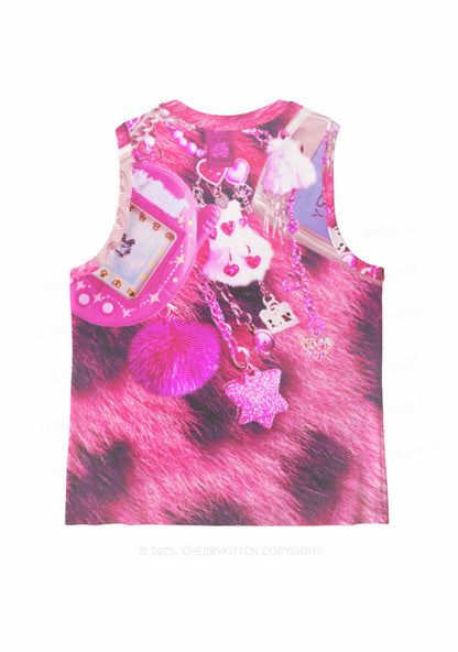Pink Plush Phone Y2K Mesh Muscle Tank Cherrykitten