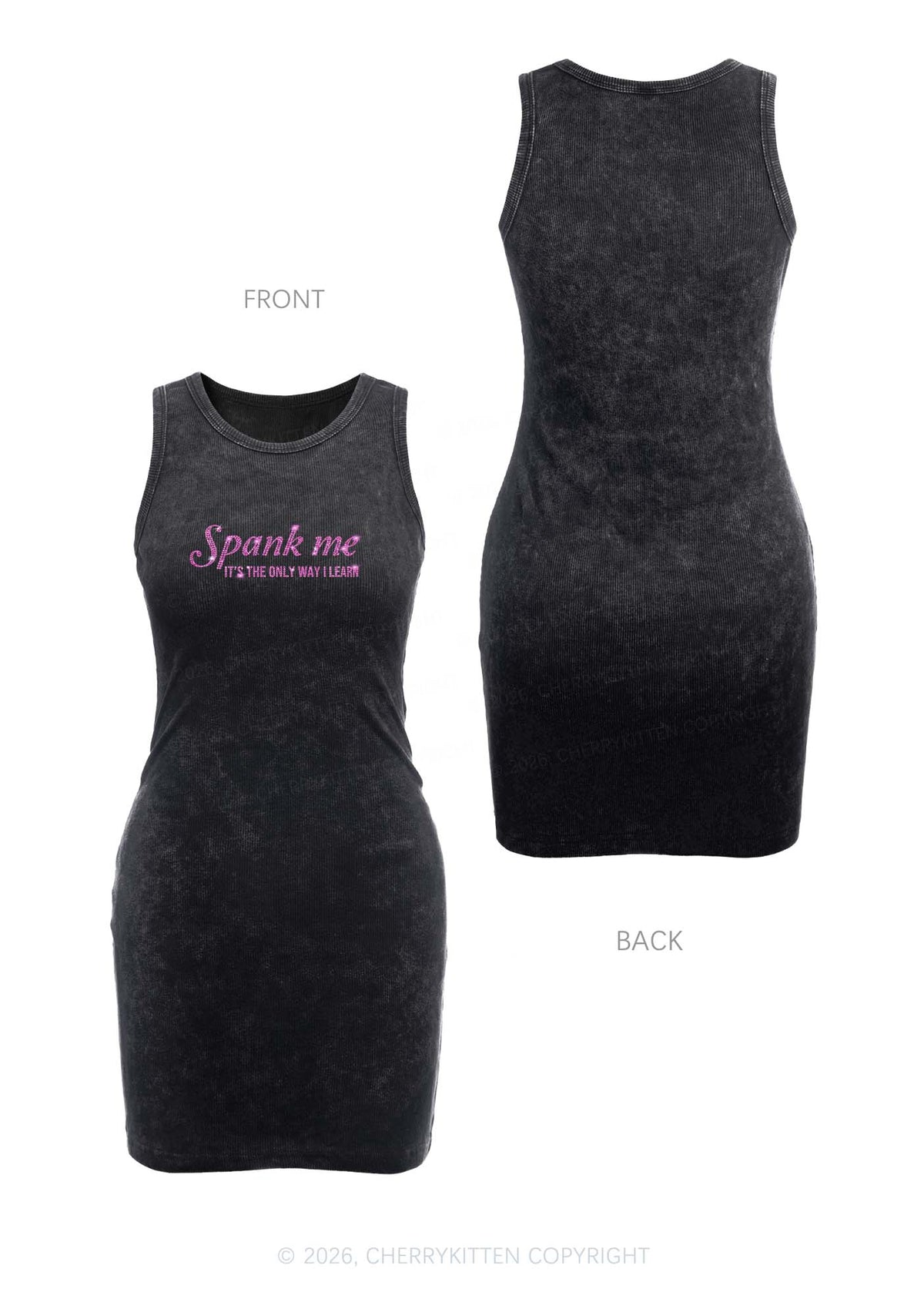 Rhinestone Spank Me Y2K Washed Tank Dress Cherrykitten