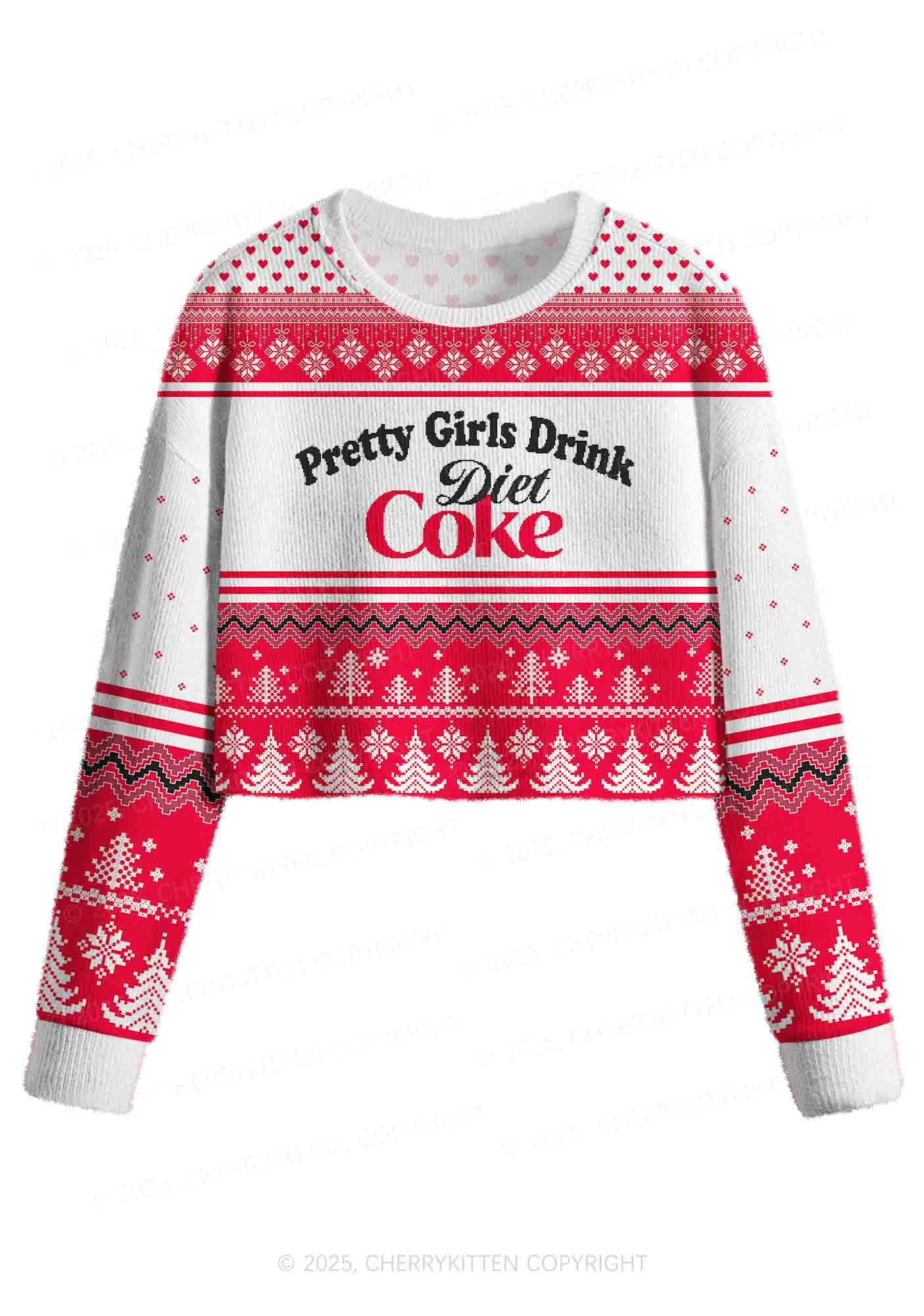 Pretty Girls Drink Diet Coke Y2K Christmas Crop Knit Sweatshirt Cherrykitten