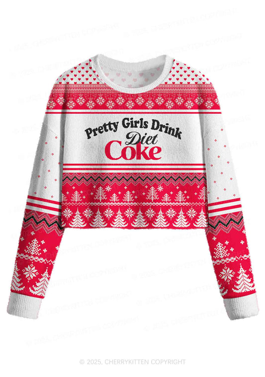 Pretty Girls Drink Diet Coke Y2K Christmas Crop Knit Sweatshirt Cherrykitten
