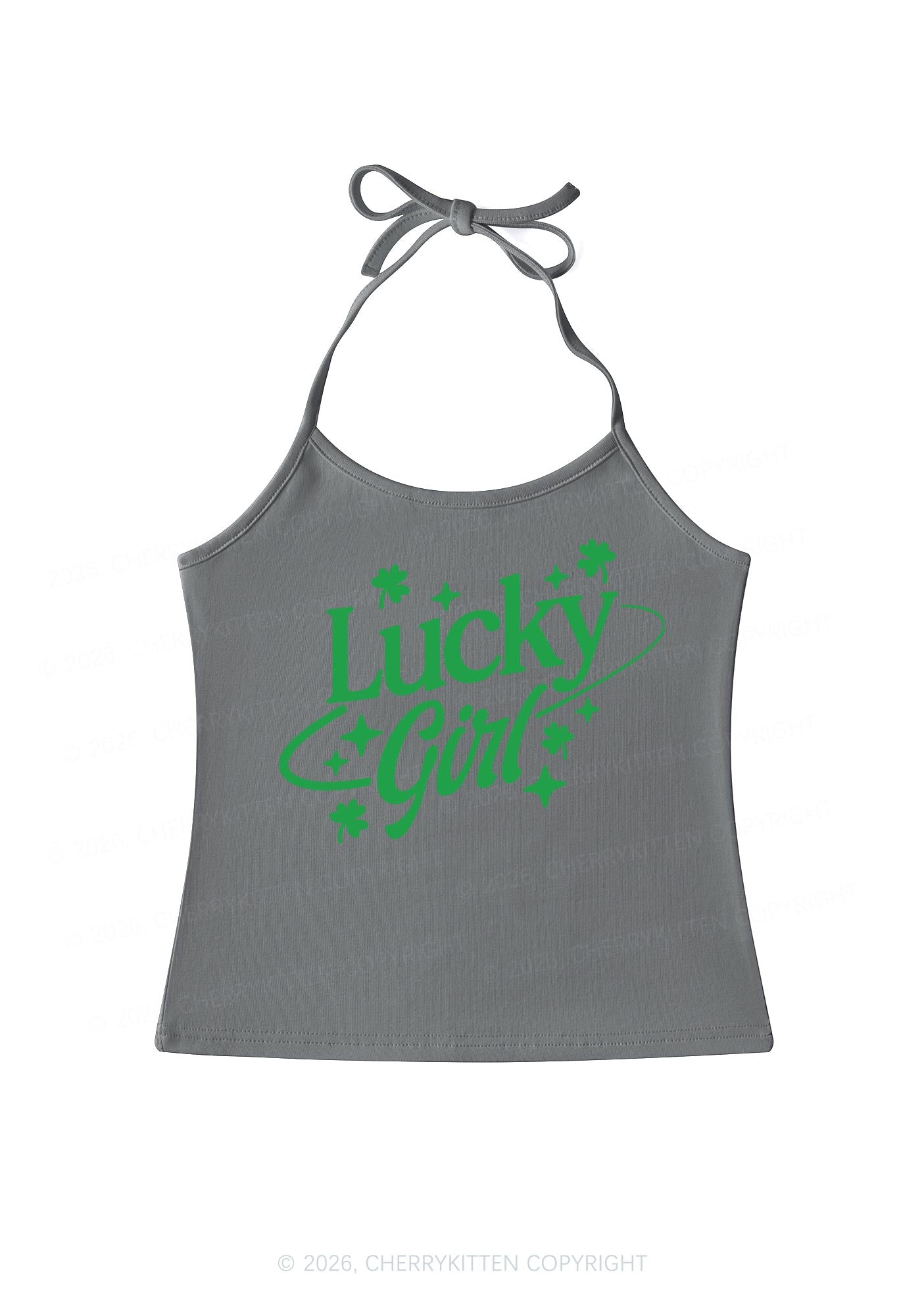 Lucky Girl Star Clover St Patricks Y2K Halter Neck Cami Cherrykitten