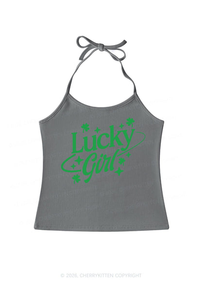 Lucky Girl Star Clover St Patricks Y2K Halter Neck Cami Cherrykitten