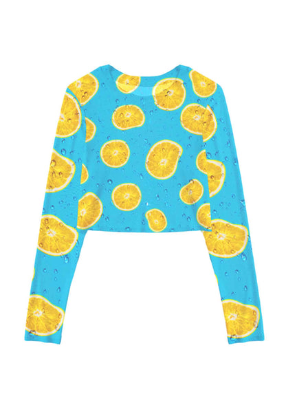 Yellow Lemon Y2K Mesh Long Sleeve Crop Top Cherrykitten