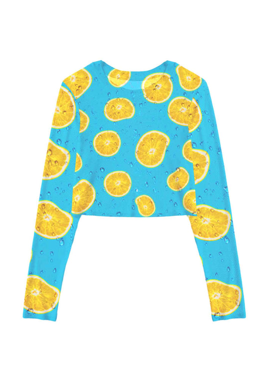 Yellow Lemon Y2K Mesh Long Sleeve Crop Top Cherrykitten