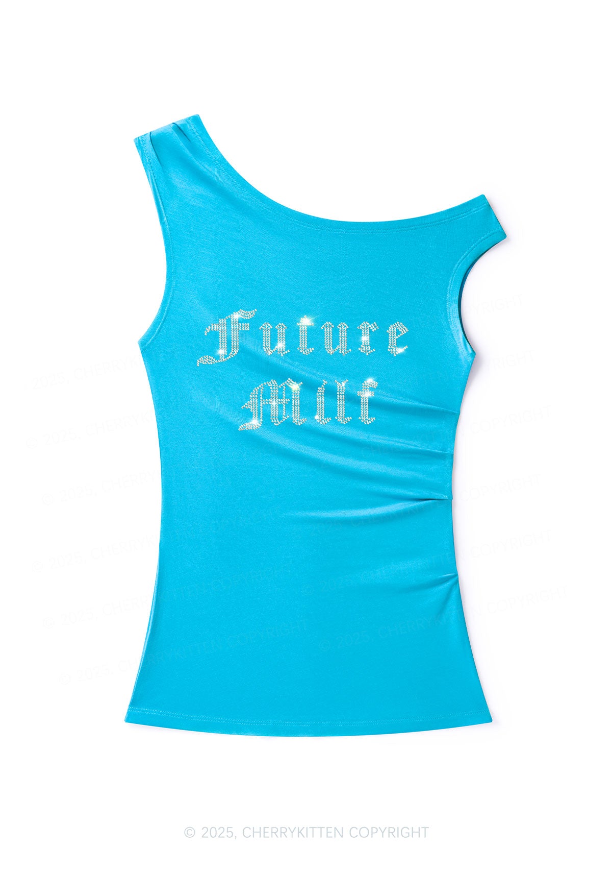 Rhinestone Future Mxxf Y2K Off Shoulder Tank Top Cherrykitten