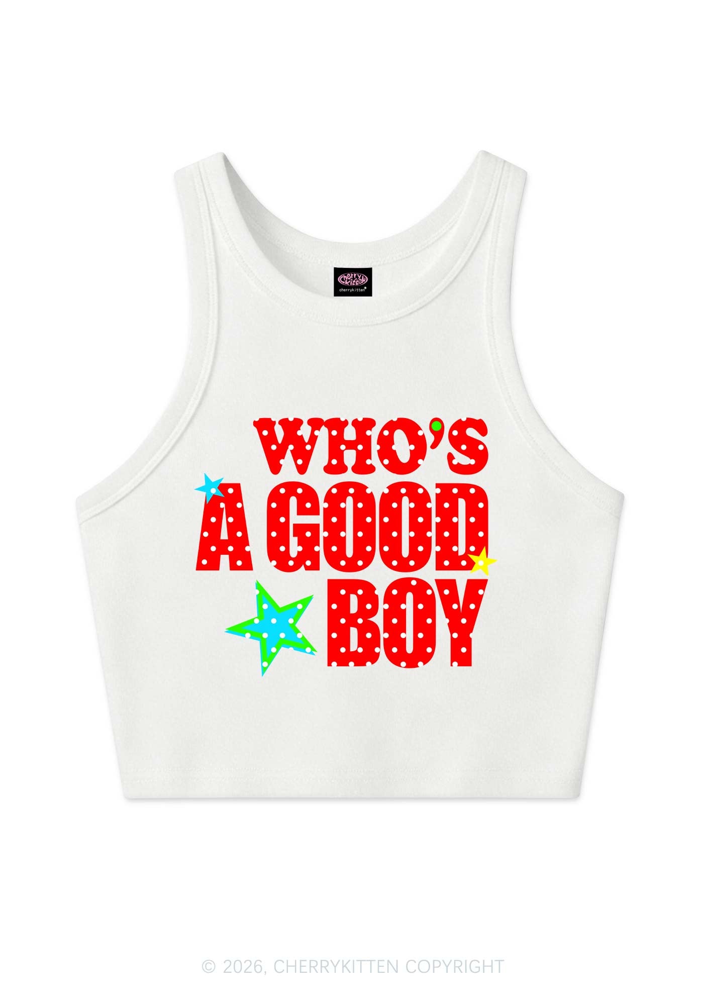 Whos A Good Boy Polka Dots Y2K Crop Tank Top Cherrykitten