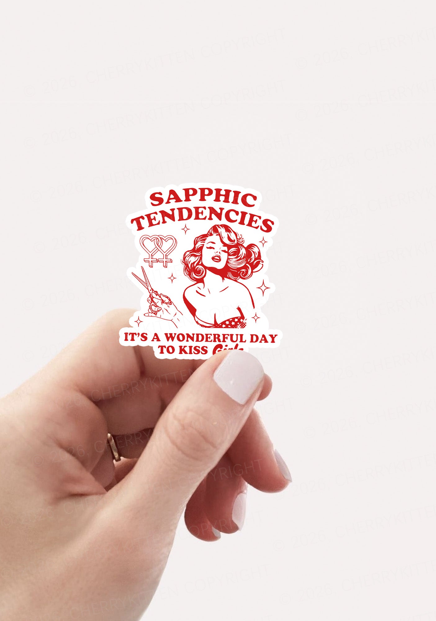 Sapphic Tendencies Kiss Girls Pride 1pc Y2K Sticker Cherrykitten