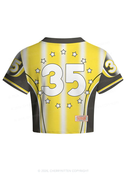 Yellow Pony Y2K Crop Football Jersey Shirts Cherrykitten