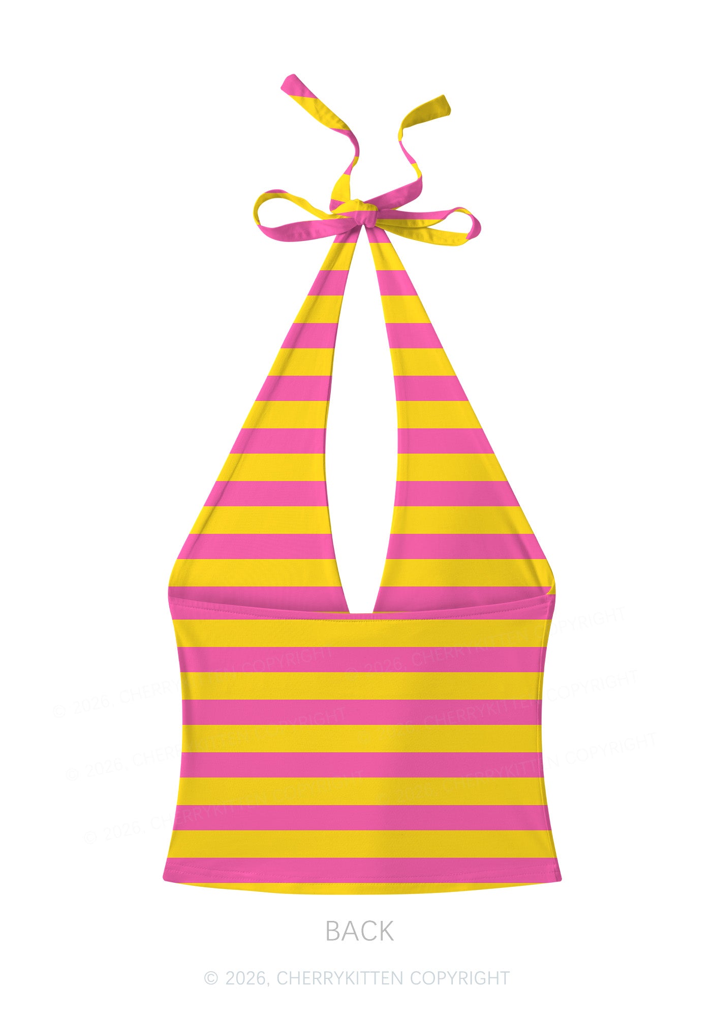Pink And Yellow Stripes Y2K Print Halter Deep V Neck Cami Cherrykitten