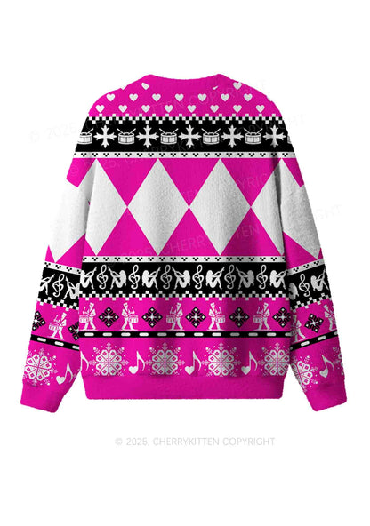 Hot Pink Dibs On The Drummer Y2K Christmas Knit Sweatshirt Cherrykitten