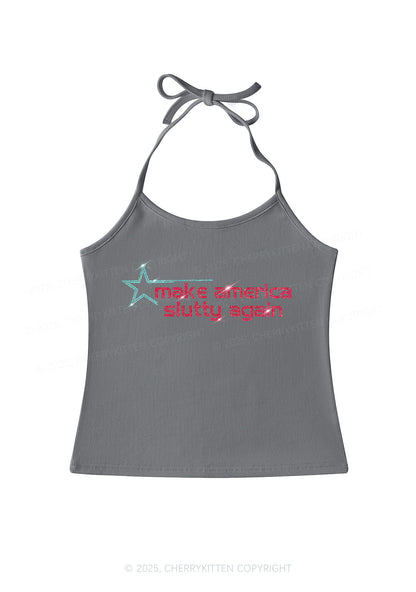 Rhinestone Make America Slxtty Again Y2K Halter Neck Cami Cherrykitten