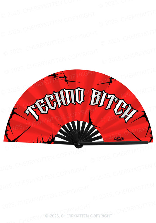 Techno Bxxch Y2K Rave Hand Fan Cherrykitten