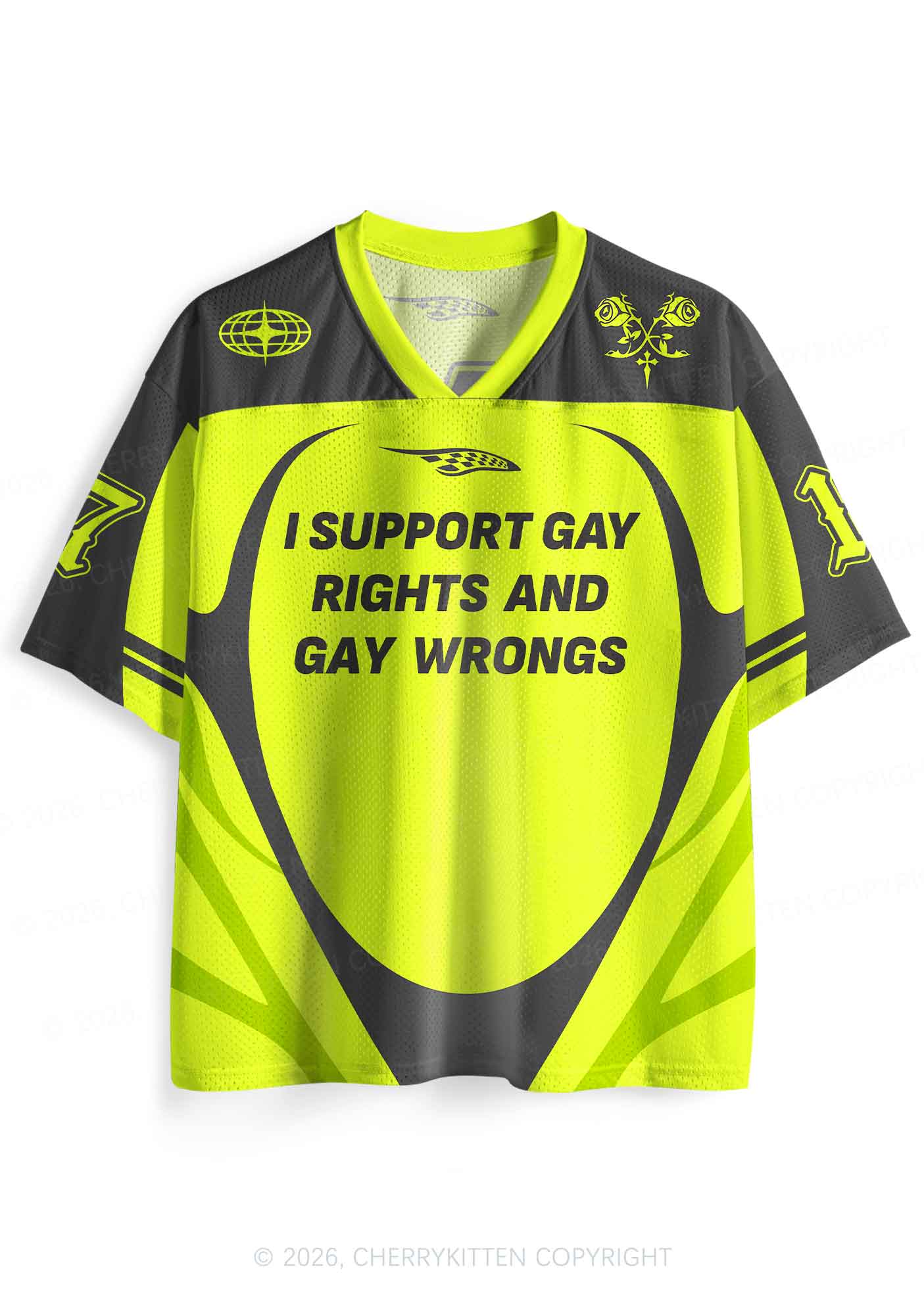 Lime Green I Support Gay Rights Pride Y2K Sport Jersey Shirts Cherrykitten