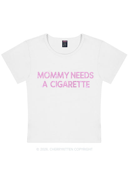 Rhinestone Mommy Needs Cigarette Y2K Baby Tee Cherrykitten