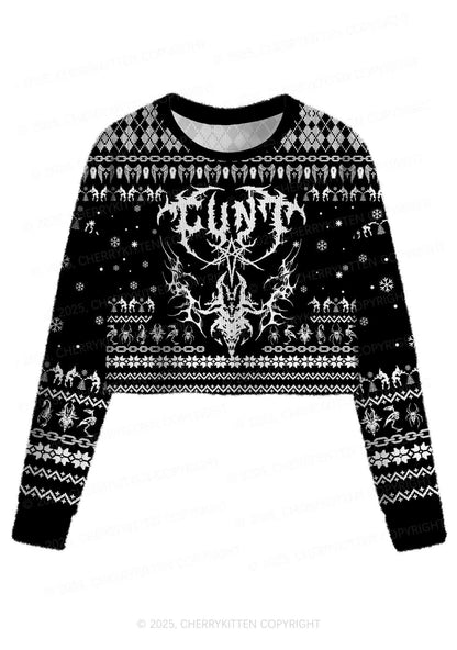 Black Punk Cxxt Y2K Christmas Crop Knit Sweatshirt Cherrykitten