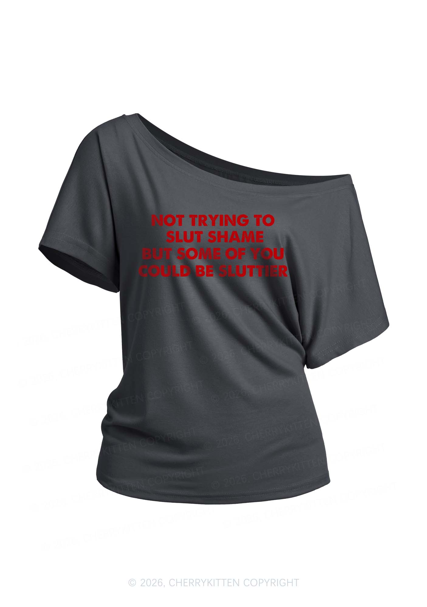 Not Trying To Slxt Shame Y2K Off Shoulder Tee Cherrykitten