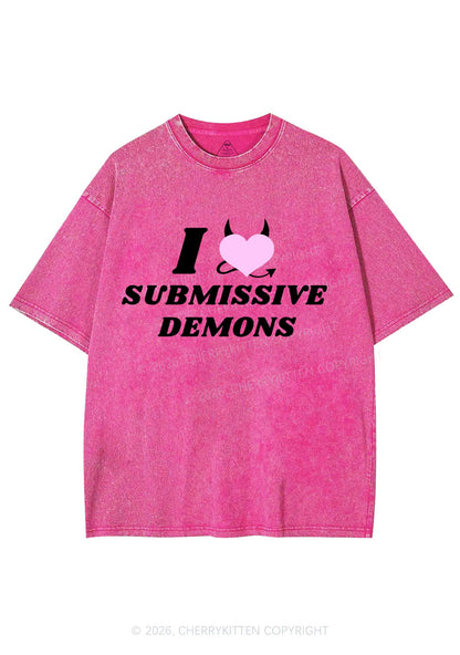 Halloween I Love S Demons Y2K Shirts Washed Tee Cherrykitten