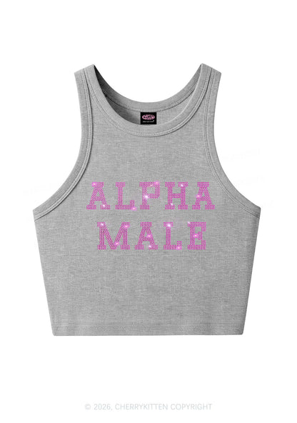 Rhinestone Pink Alpha Male Y2K Crop Tank Top Cherrykitten