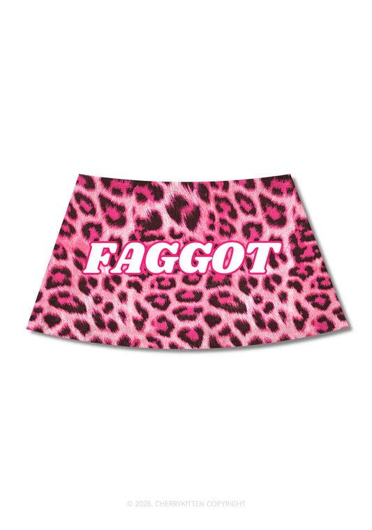 Pink Leopard Faggot Pride Y2K Print Mini Skirt Cherrykitten