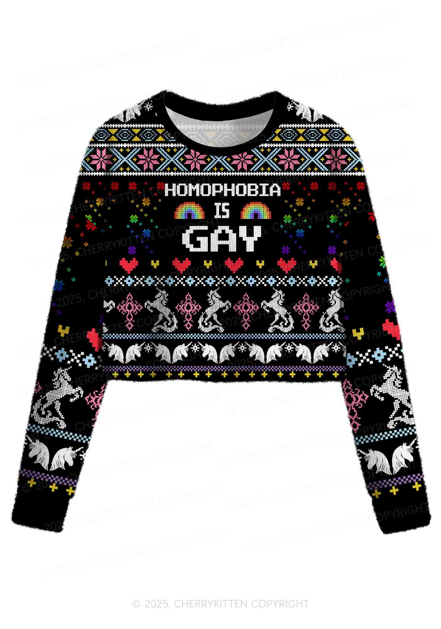 Homophobia Is Gay Pride Y2K Christmas Crop Knit Sweatshirt Cherrykitten