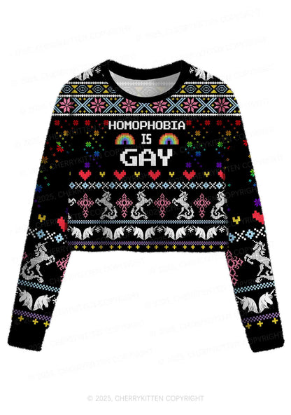 Homophobia Is Gay Pride Y2K Christmas Crop Knit Sweatshirt Cherrykitten