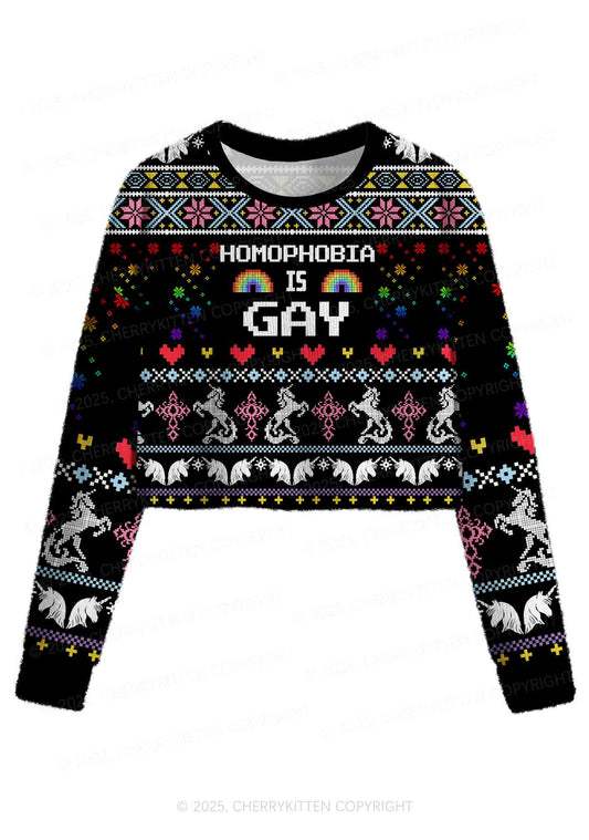 Homophobia Is Gay Pride Y2K Christmas Crop Knit Sweatshirt Cherrykitten