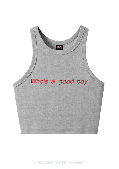 Embroidered Whos A Good Boy Y2K Crop Tank Top Cherrykitten