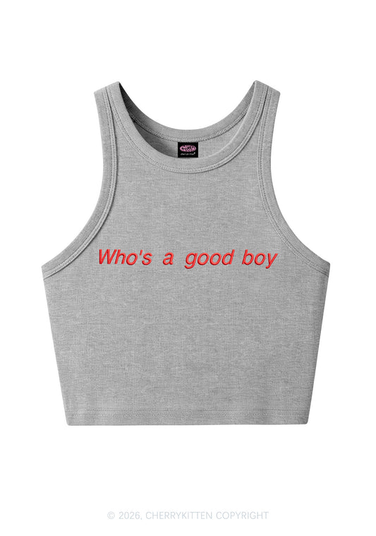 Embroidered Whos A Good Boy Y2K Crop Tank Top Cherrykitten