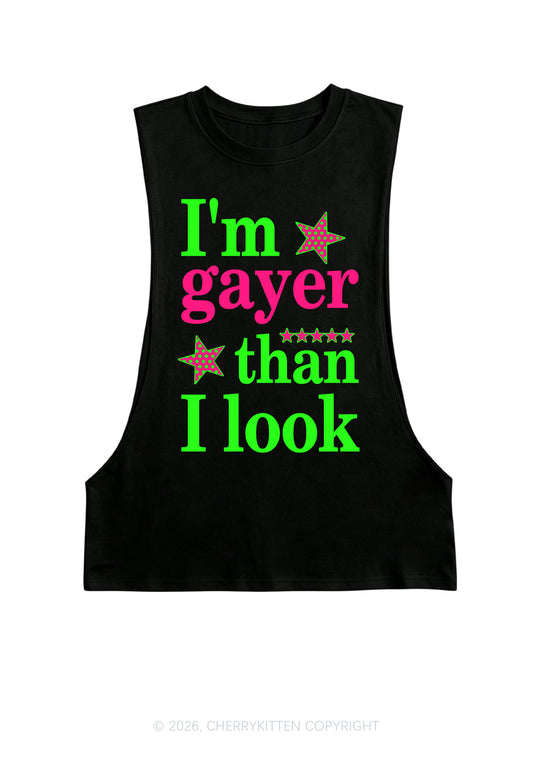 Im Gayer Than I Look Pride Y2K Men Muscle Side Cutoff Tank Top Cherrykitten